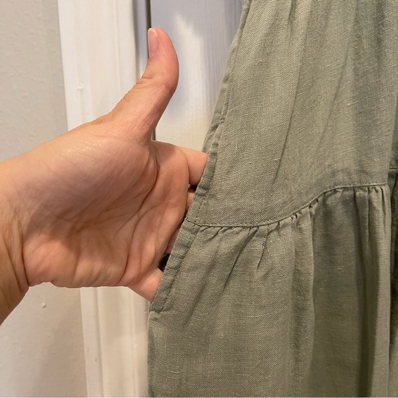 Dolma Midi Dress Women’s Small Med Green 100% Linen Tiered Boho Lagenlook FLAW - Picture 4 of 10